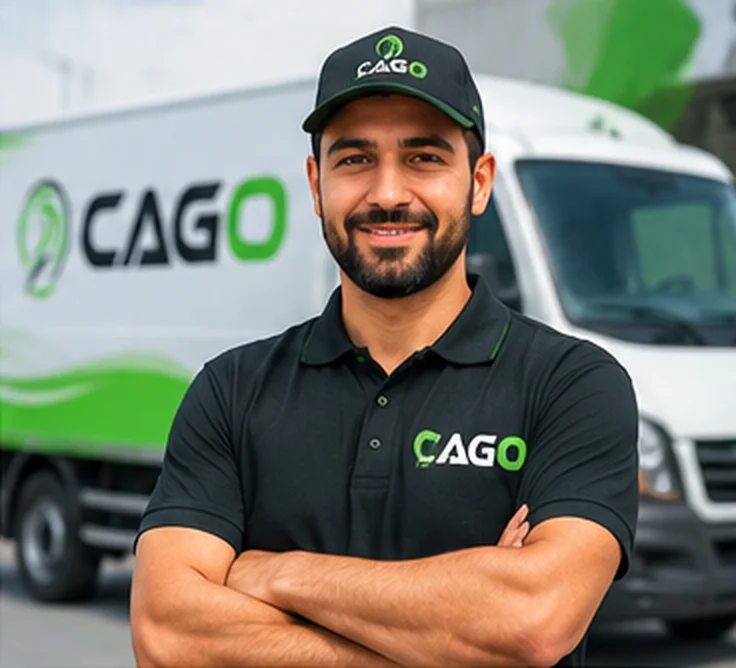 Karim B., chauffeur CAGO, devant son fourgon